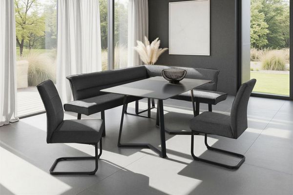 OTTO home Eckbankgruppe Tisch, Bank und 2 Stühle, Taschenfederkern, (Set, 4-tlg), Tisch (140x90cm) schwarz, Bank und Stühle anthrazit oder beige