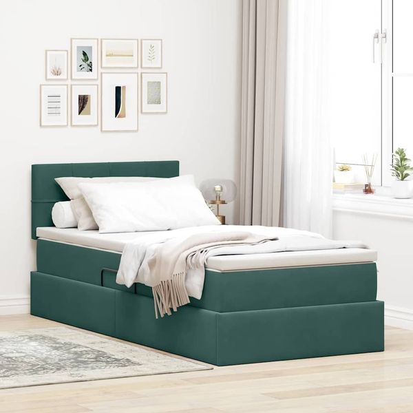 vidaXL Bett mit Stauraum und LED mit LED Dunkelgrün 100 x 200 cm Samt 3371376