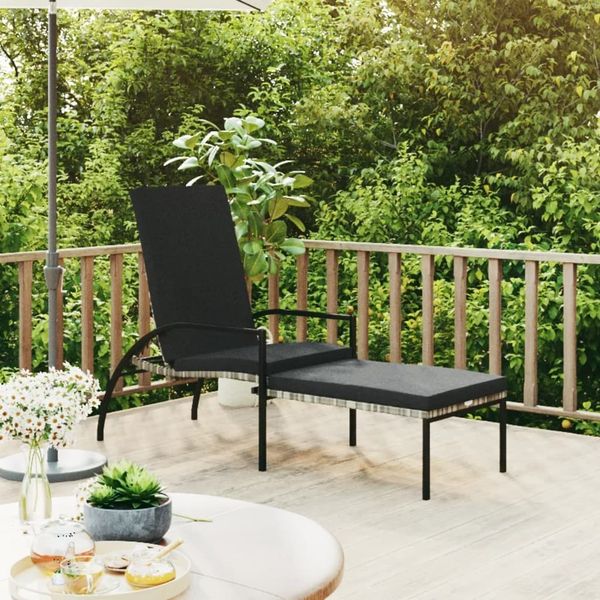 Sonnenliege | Gartenliege mit Fußhocker PE-Rattan Grau