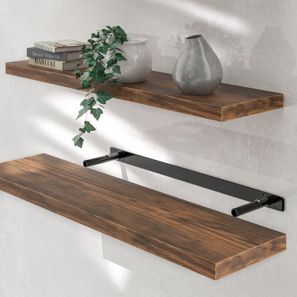 Casaria Wandregal mit Halterung, MDF, Eiche / Braun, 90 x 23 x 3,8cm