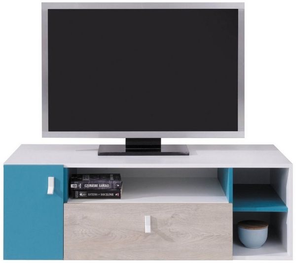 Lomadox Lowboard PITTSBURGH-133, Fernsehschrank 120cm, weiß/Eiche/blau