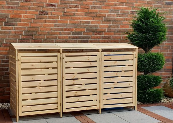 promadino Mülltonnenbox Vario III, für 3 Tonnen, robust aus zertifiziertem Kiefernholz
