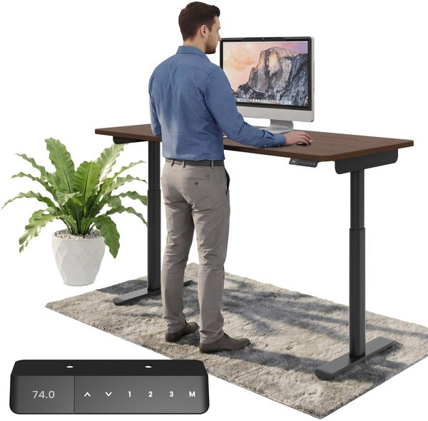 Ergotopia Desktopia One I Elektrisch höhenverstellbarer Schreibtisch I Tischplatte: 180x80cm, Nussbaum Dekor I Gestell Schwarz I Top Preis-Leistung