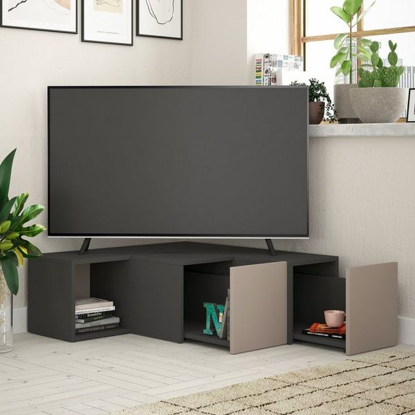 Decortie Schreibtisch Compact, Moderner TV-Ständer TV-Element Mit Wandregal, 90,6 x 94,2 x 31,4 cm