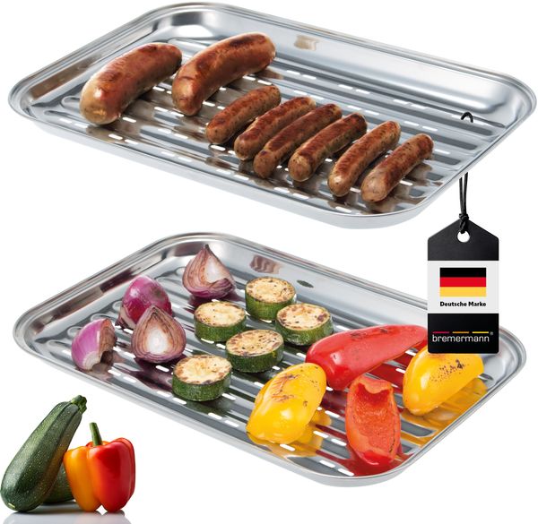 Bremermann Grillschale 2er-Set, Edelstahl grau, 35 x 2,5 x 24,5 cm