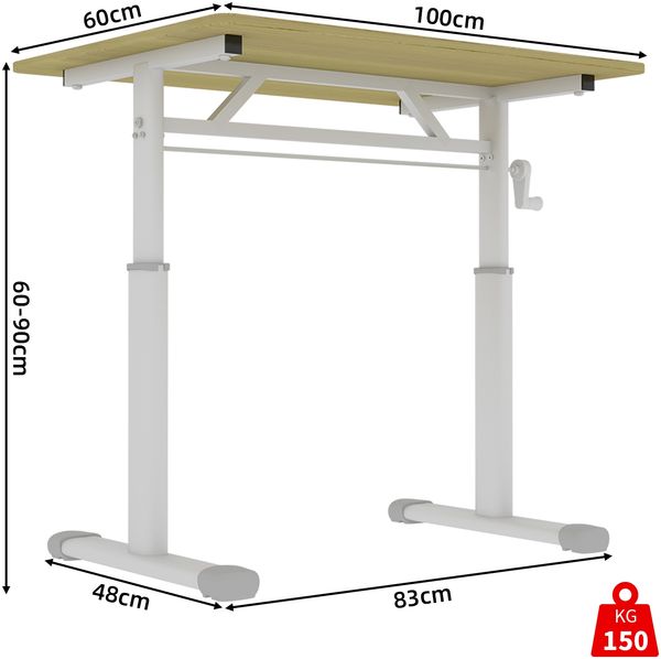 Schreibtisch aus Metall mit Handkurbel, höhenverstellbar, Holz Bild 10