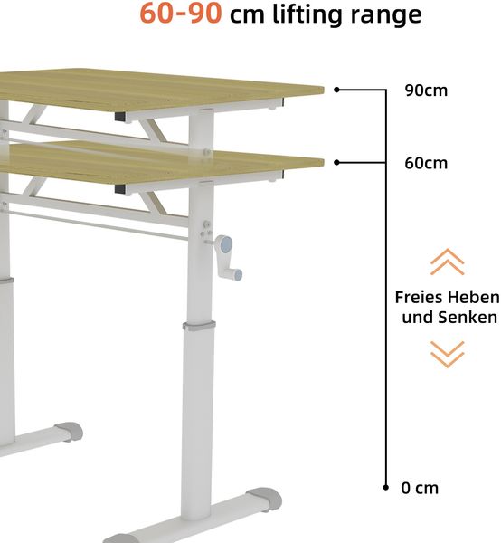 Schreibtisch aus Metall mit Handkurbel, höhenverstellbar, Holz Bild 9