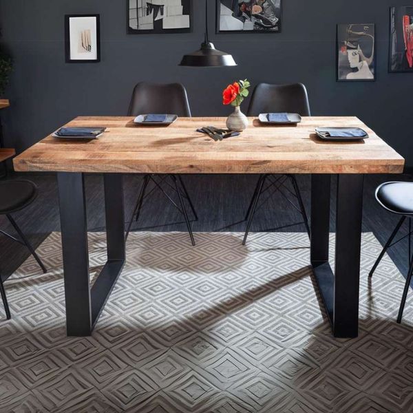 Industrie-Look Esstisch ARTE 120x80cm natural Mangoholz schwarzes Eisengestell