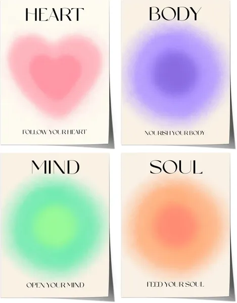 Heart Body Mind Soul Poster · Motivations Sprüche · Minimalistische Typografie mit Farbverlauf Design · Print ohne Rahmen - D SOUL / 60x90 cm