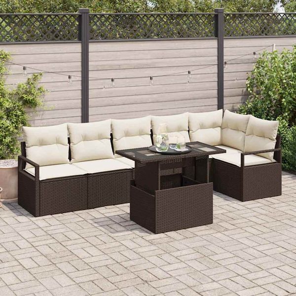vidaXL Garten-Sofa-Set mit Kissen 7 pcs Braun Poly Rattan 3348834