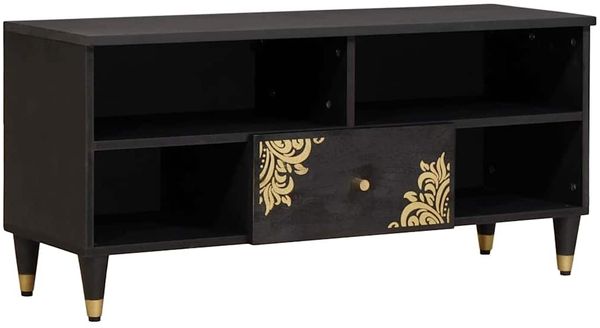 vidaXL TV-Schränk mit Regal Schwarz 100 x 33 x 46 cm Massivholz Mango 4018824