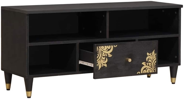 vidaXL TV-Schränk mit Regal Schwarz 100 x 33 x 46 cm Massivholz Mango 4018824