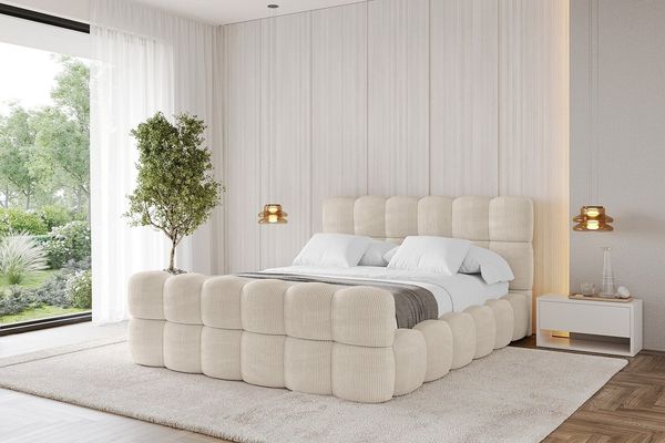 ALTDECOR Polsterbett LEYA-Z (Polsterbett mit Bettkasten und Lattenrost, Boxbett mit Matratze), Doppelbett mit Stauraum, Bett mit Kopfteil