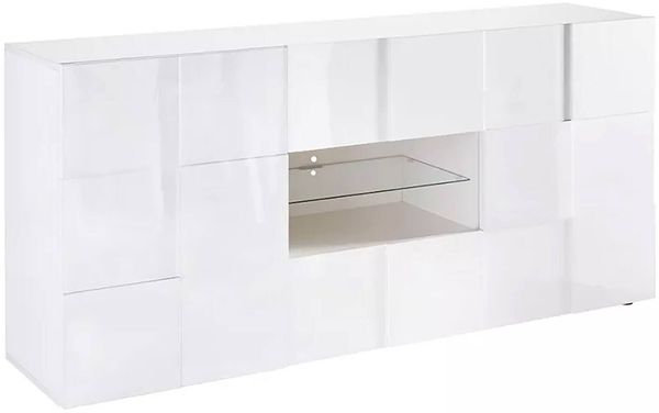 Dmora Kommode Zerba, Wohnzimmerbuffet, Wohnzimmer-Sideboard, Moderne Küchen-Speisekammer, Made in Italy, 181x43 h84 cm, Glänzendes Weiß