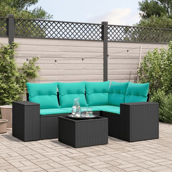 vidaXL 5-teiliges Gartensofa-Set mit Kissen, schwarzes Polyrattan 3222516