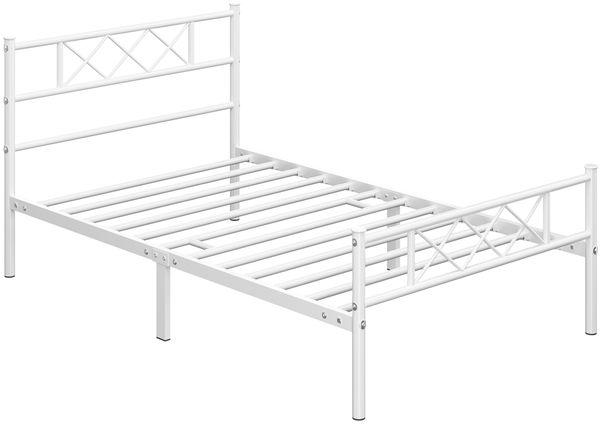 Yaheetech Bettgestell Metallbett mit Lattenrost, mit Kopfteil, Metall weiß, 90x200 cm