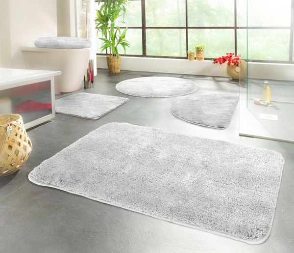 KiNZLER Badematte Chaozhou, Höhe 20 mm, rutschhemmend beschichtet, fußbodenheizungsgeeignet, Polyester, rechteckig, 2er-Set rechteckig 55x50 cm / rechteckig 50x80 cm, Badteppich, Uni Farben, weich, als rechteckig, rund & Set erhältlich