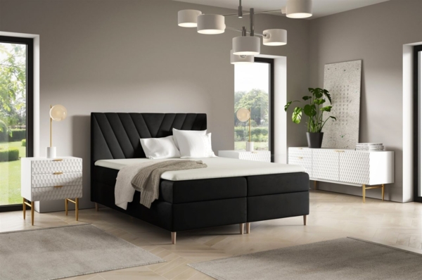 Boxspringbett Schlafzimmerbett ESPEN 120x200cm in Stoff Fresh Schwarz