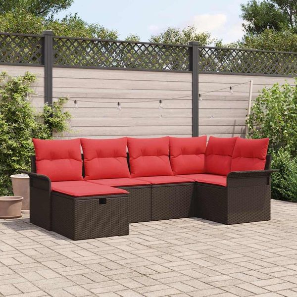 vidaXL Gartensofa-set mit Kissen 6 pcs Braun und Rot Poly-Rattan 3358883