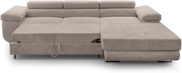 AX LIVING Cord Couch L Form – Arborio 280cm R Ecksofa in Beige mit Schlaffunktion Bild 3
