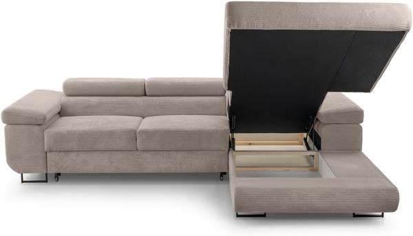 AX LIVING Cord Couch L Form – Arborio 280cm R Ecksofa in Beige mit Schlaffunktion Bild 5