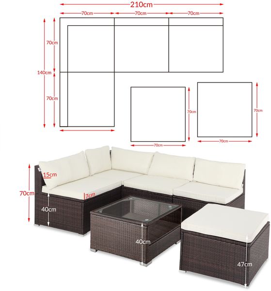 Casaria Polyrattan Lounge Set 'Perth', braun/creme Bild 7