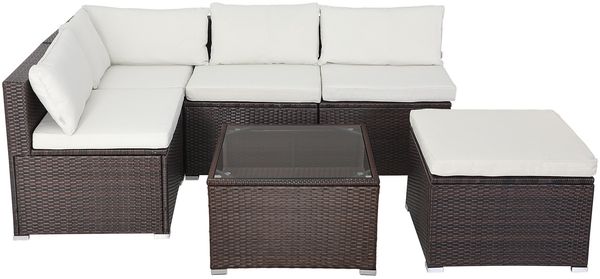 Casaria Polyrattan Lounge Set 'Perth', braun/creme Bild 9