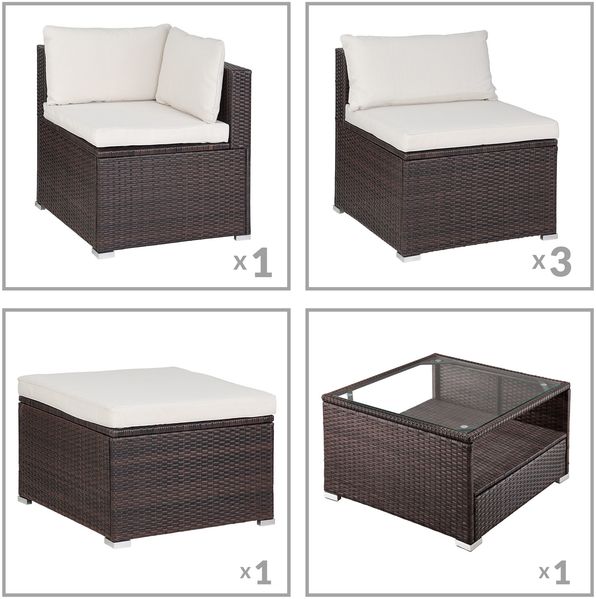 Casaria Polyrattan Lounge Set 'Perth', braun/creme Bild 6