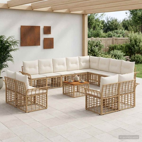 vidaXL Outdoor-Sofagarnitur 13 pcs Natürlich und Cremweiß Polyester 3437808