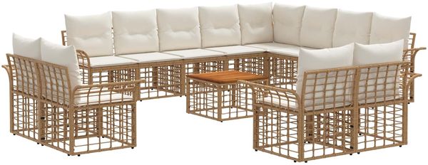 vidaXL Outdoor-Sofagarnitur 13 pcs Natürlich und Cremweiß Polyester 3437808
