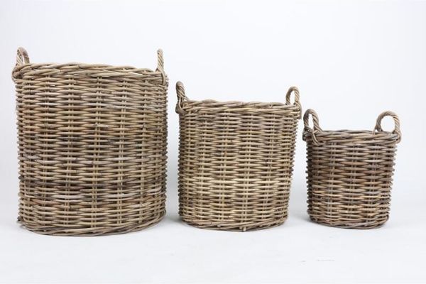 BURI 3er Set Weidenkörbe rund aus Holz Blumentopf Tragekorb 58cm