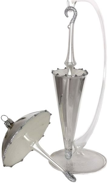 Lauschaer Glas Schirm Set silber glänzend Schatzhauser Weihnachtskugeln