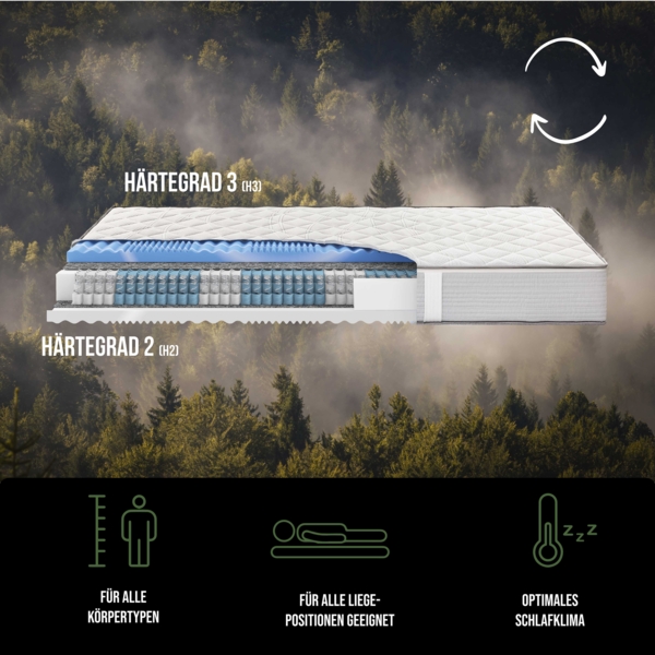 Schwarzwaldmarie Klara – 7-Zonen-Taschenfederkern mit Wendefunktion und druckentlastendem Gelschaum, Größe: 120 x 200 cm, Härtegrad: Soft / Mittelfest (H2/H3) Bild 6