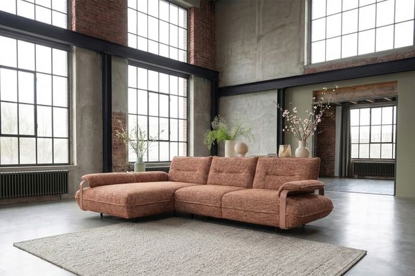 KAWOLA Ecksofa ANISSA Stoff rostbraun manuelle Rückenverstellung Longchair links 84 x 185 x 297 cm