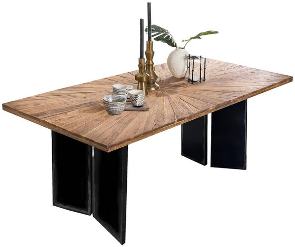 Esstisch TOPS & TABLES 90 x 160 x 77 cm recyceltes Teak Metall Natur Schwarz