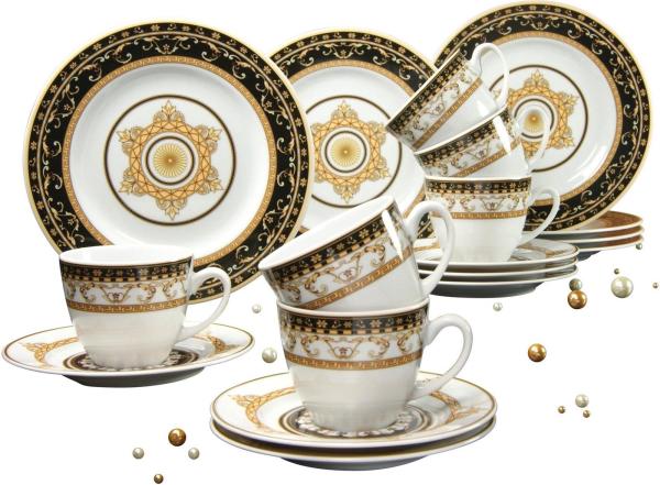 CreaTable 15085 Kaffeeservice Majestosa für 6 Personen, Porzellan, weiß/schwarz (1 Set, 18-teilig)