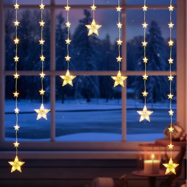 Elegear Lichterkette 114/150 cm Weihnachtsdeko Fenster Warmweiß & Bunt, Haken Timer 8 Modi, LED Fensterbilder für Innen/Außen/Fenster Weihanchten Deko