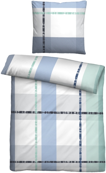 Traumhaft schlafen - Castell - Markenbettwäsche Mikrofaser Seersucker Bettwäsche 0260746 KARO, eisblau, 1x 155x220 cm + 1x 80x80 cm