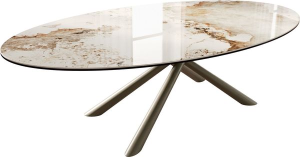DELIFE Couchtisch Edge, Oval 140x80 cm Keramik Minas Melange Sarity Metall Effektfinish Titan