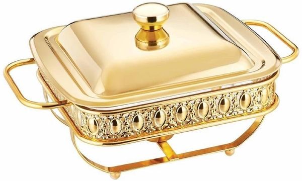 1,8L Speisewärmer Hitzebeständig mit Deckel Auflaufform Teelichtkerzen Gold