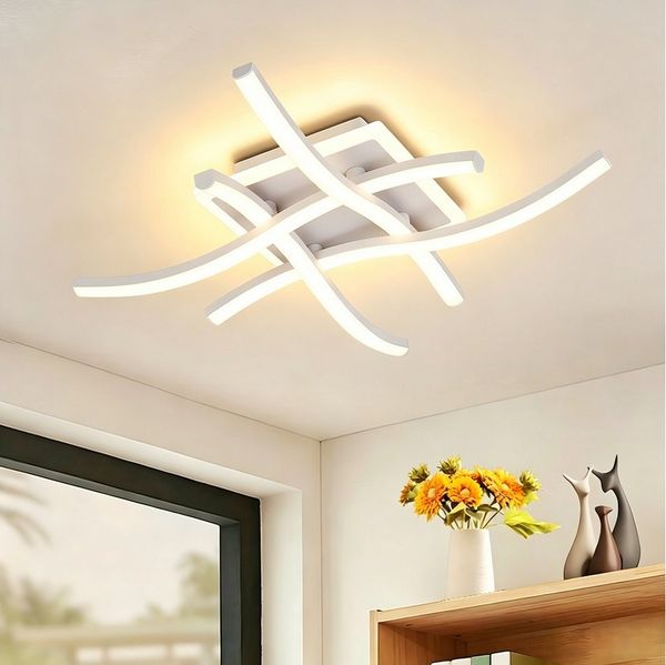 BlingBin Deckenleuchte Deckenlampe LED 29W, 3000K/4500K/6500K,Flurlampe Decke 2900lm, Innenbeleuchtung, LED fest integriert, Warmweiß, Kaltweiß, Neutralweiß, Wellen Esstischlampe mit Memory Funktion für Wohnzimmer, Schlafzimmer