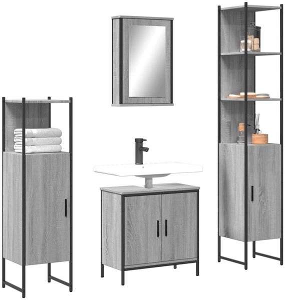 vidaXL 4-tlg. Badmöbel-Set Grau Sonoma Holzwerkstoff 3214833