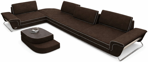 Ecksofa Rotello L – Stoff - Strukturstoff - Braun-Weiß - Links