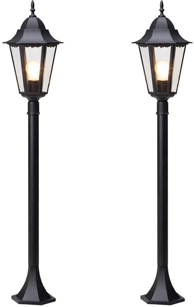 BURI 2 Wegeleuchten Außenlaterne Gartenleuchte E27 60W IP44 wetterfest Aluminium Druckguss schwarz 125 cm Gartenbeleuchtung Wegbeleuchtung Außenlampe rustikal klassisch