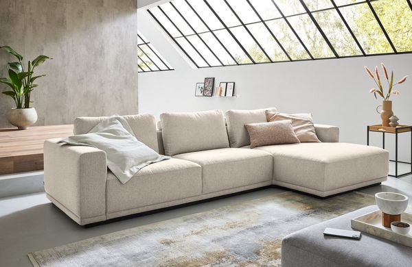 Musterring Ecksofa JustB! PM200, mit Holzrahmen in schwarz, 2 Teile, Anreihsofa links & Longchair rechts, mit Armlehnen, inkl. Rückenkissen