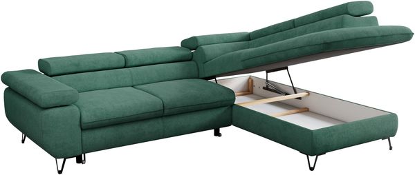 Mks Möbel 'Peter L-form' Ecksofa mit Bettfunktion, Bettkasten & einstellbaren Kopfstützen, Grün, Stoff, rechts Bild 5