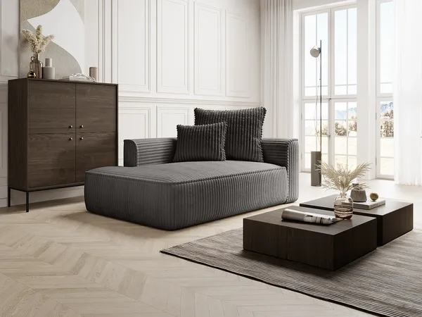 Vente-unique - PINETA Chaise longue Samt Grau - B 115 cm x H 67 cm x L 180 cm