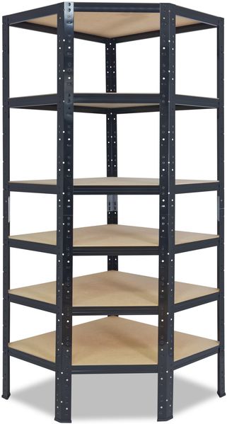 shelfplaza BLACK 230x90x60 cm Eckregal in schwarz mit 6 Böden und 145 kg Traglast pro Boden