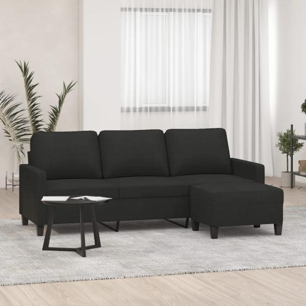 vidaXL 3-Sitzer-Sofa mit Hocker Schwarz 180 cm Stoff 3201041