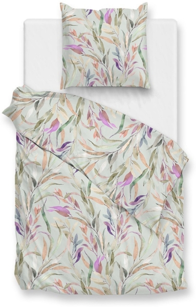 Zo! Home Mako-Satin Bettwäsche 155x220 Tia Green Blätter Äste mint terra bunt
